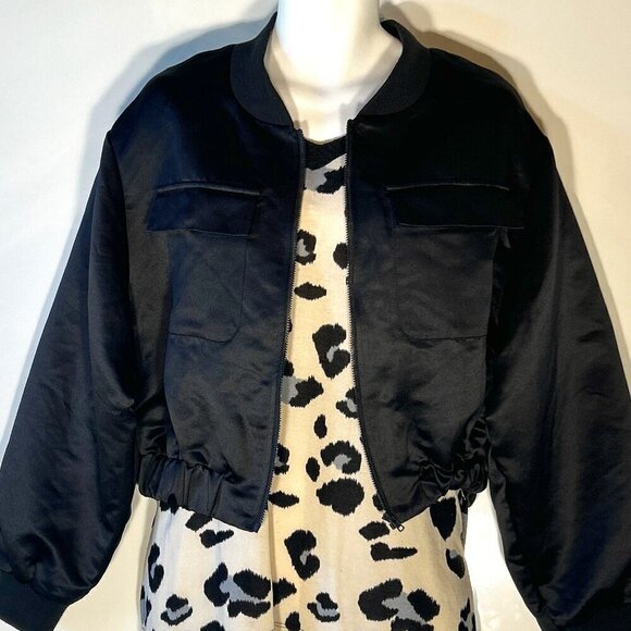 Madden SZ XL Black waisted cropped zip front jacket staple modern edgy - Picture 2 of 9